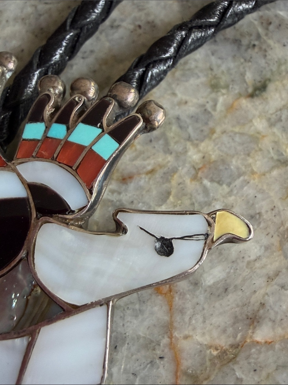 Vintage Charlotte Dishta Zuni Multi Stone Eagle Bolo - Picture 11 of 11